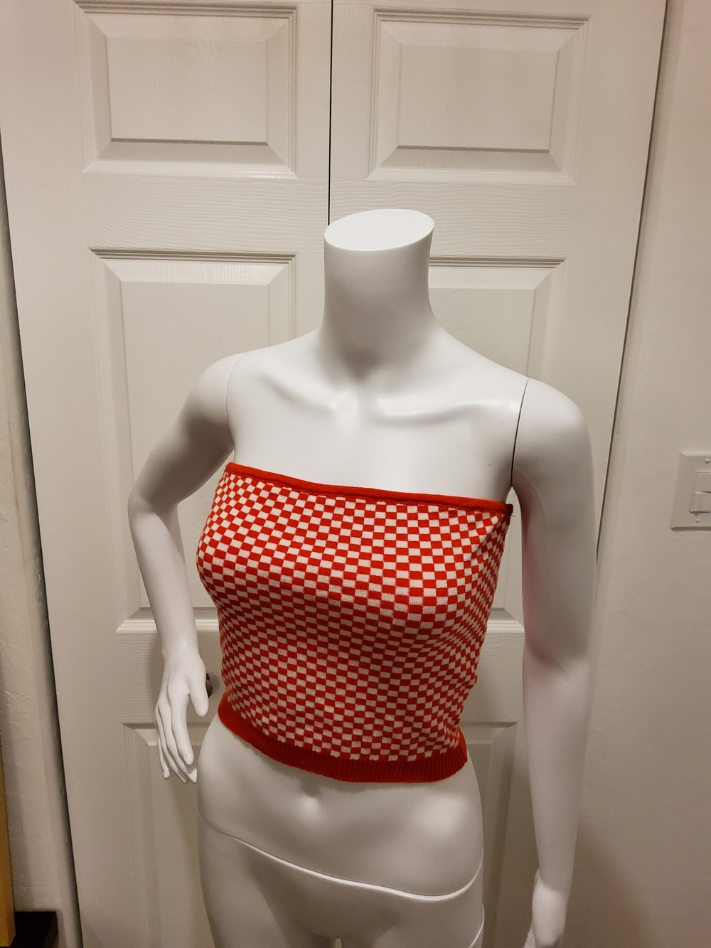 Butter Melon Red Checkered Strapless Tube Top